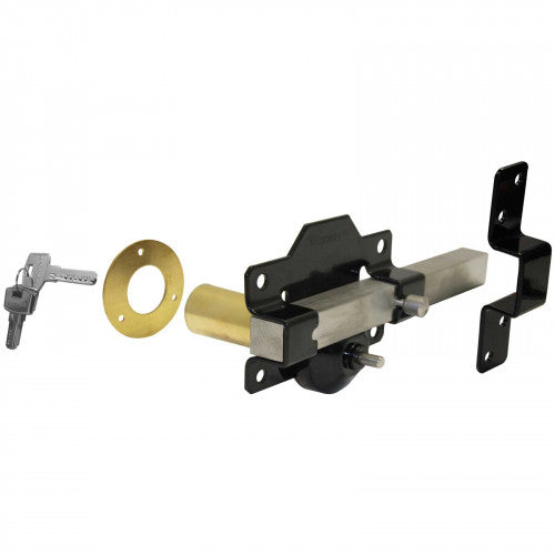 50mm No.1126 Single Locking Long Throw Lock with Elongated Keep & Stainless Steel Bar (A4/316) Black