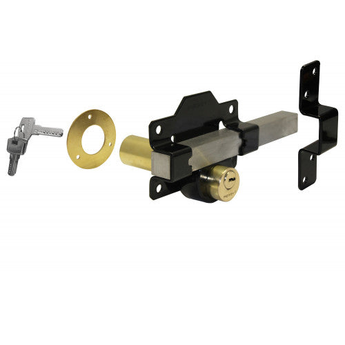 50mm No.1127 Double Locking Long Throw Lock with Elongated Keep & Stainless Steel Bar (A4/316) Black
