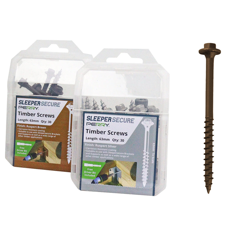 63mm No.4729/PP SleeperSecure Sleeper Screws - Hex Head - Pack of 30 Brown