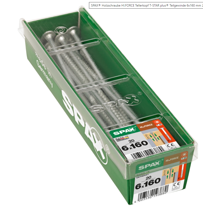 160mm x 6mm Spax Wafer Structural Timber Screws (BOX 20)