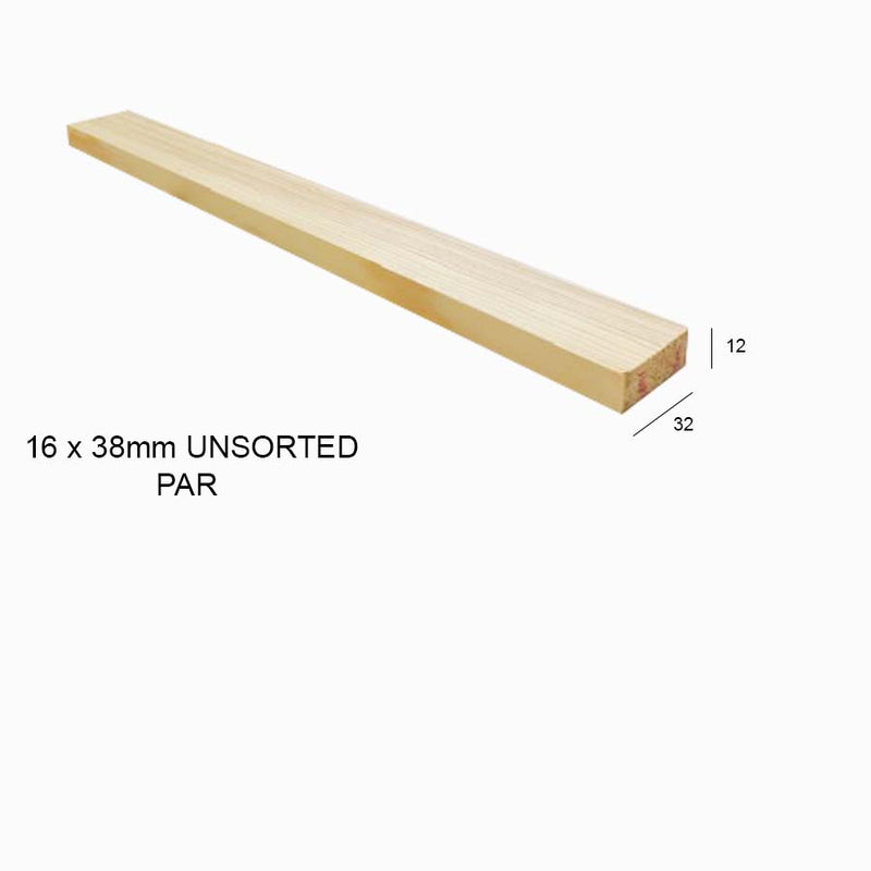 16mm x 38mm Planed Softwood PAR Door Stop (1½" x ½") (Finish 12mm x 32mm) :  £0.90 per metre