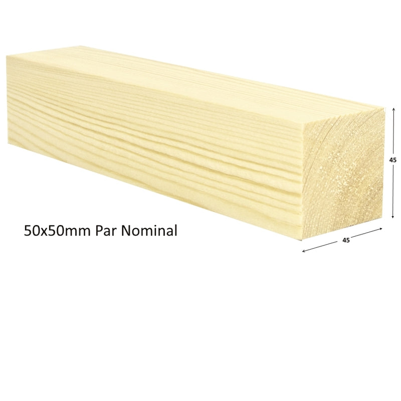 50mm x 50mm Planed Softwood PAR (2"x 2") (Finish 45mm x 45mm) :  £1.95 per metre