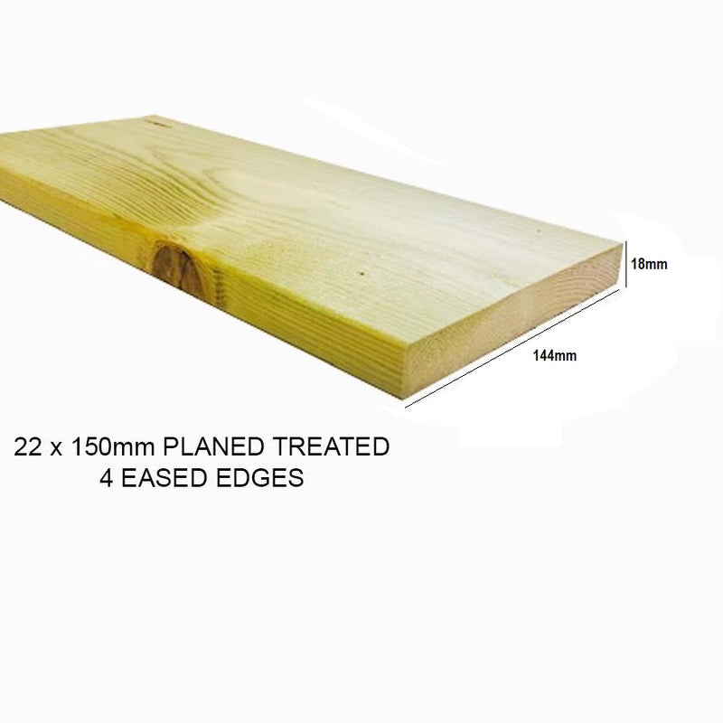 22mm x 150mm Planed Treated Boards (Finish 144mm x 18mm) :  £2.99 per metre